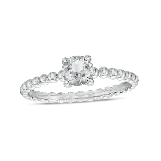 5.0mm White Topaz Beaded Comfort-Fit Stackable Ring in 10K White Gold - Size 7