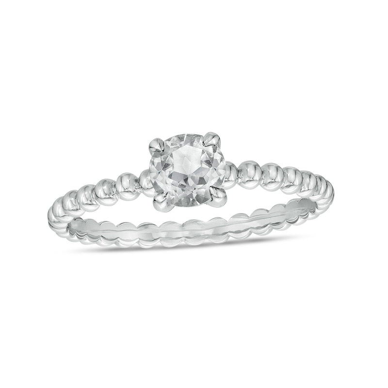 Main Image 1 of 5.0mm White Topaz Beaded Comfort-Fit Stackable Ring in 10K White Gold - Size 7