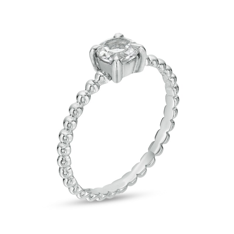 Main Image 3 of 5.0mm White Topaz Beaded Comfort-Fit Stackable Ring in 10K White Gold - Size 7