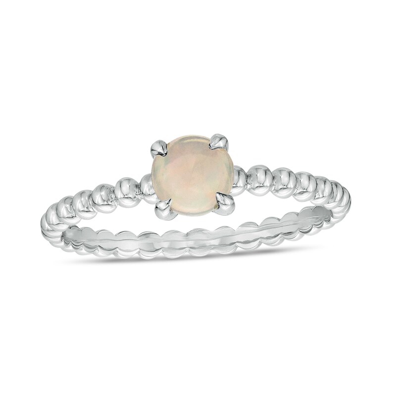 Main Image 1 of 5.0mm Opal Beaded Comfort-Fit Stackable Ring in 10K White Gold - Size 7