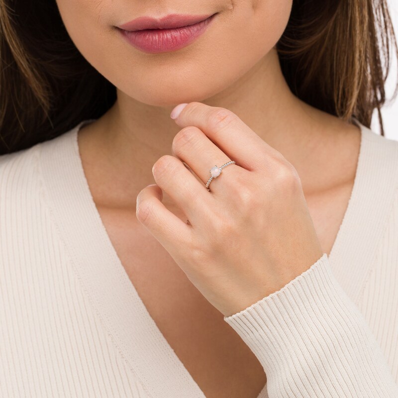 Main Image 2 of 5.0mm Opal Beaded Comfort-Fit Stackable Ring in 10K White Gold - Size 7