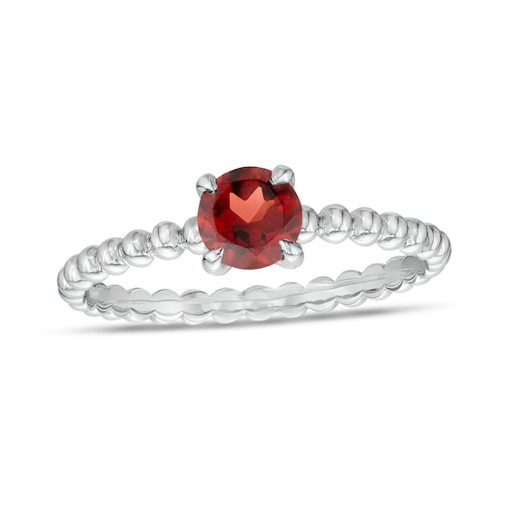5.0mm Garnet Beaded Comfort-Fit Stackable Ring in 10K White Gold - Size 7