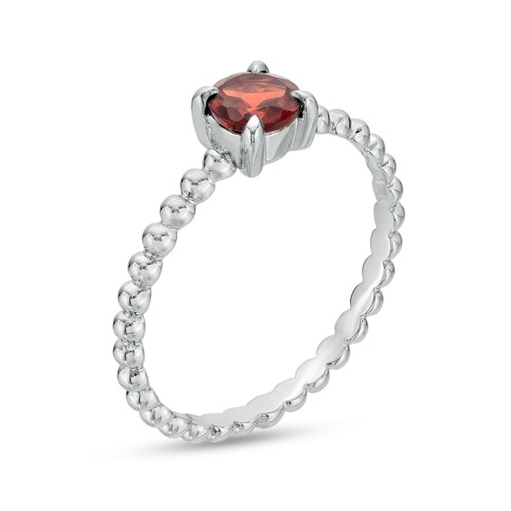 5.0mm Garnet Beaded Comfort-Fit Stackable Ring in 10K White Gold - Size 7