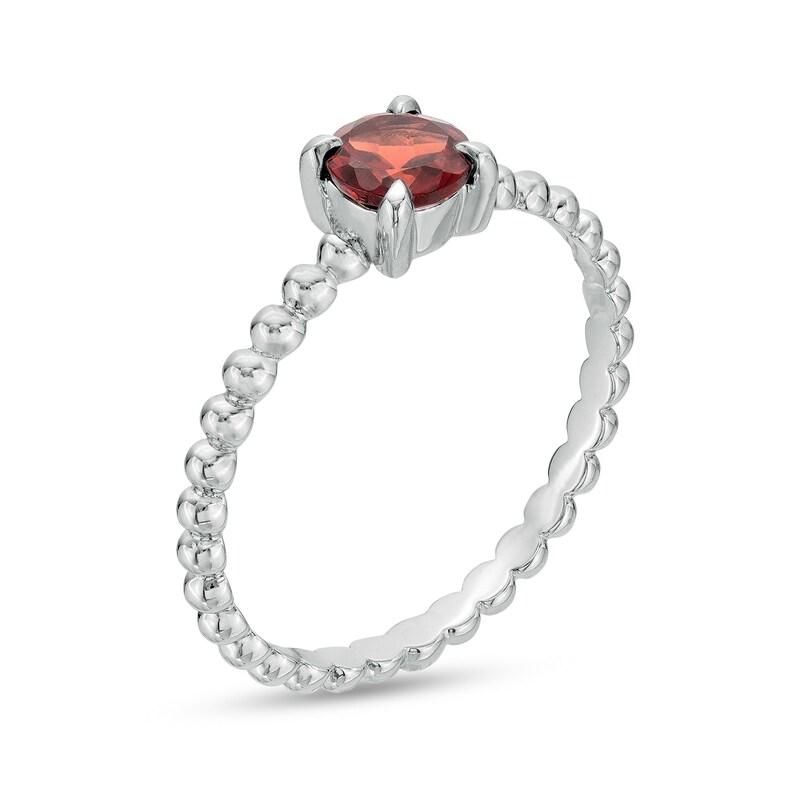 Main Image 3 of 5.0mm Garnet Beaded Comfort-Fit Stackable Ring in 10K White Gold - Size 7