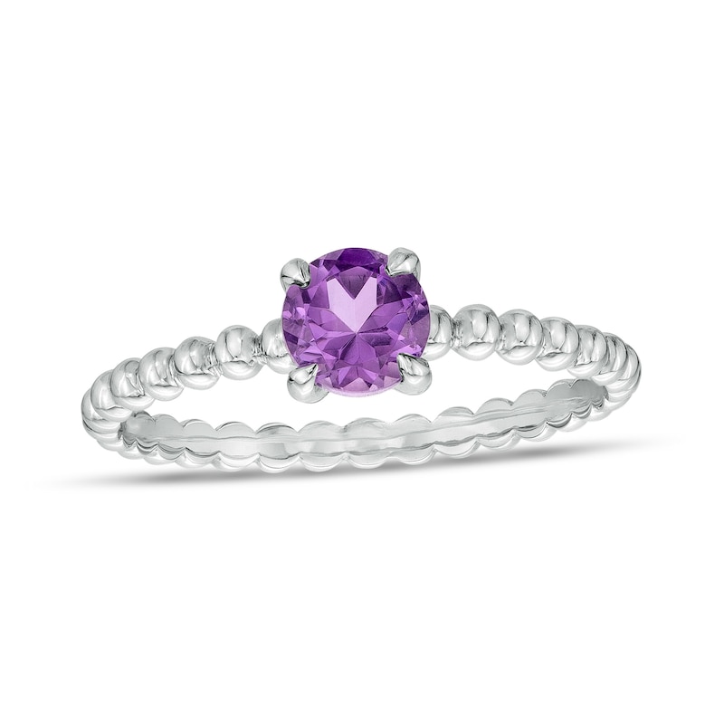 Main Image 1 of 5.0mm Amethyst Beaded Comfort-Fit Stackable Ring in 10K White Gold - Size 7
