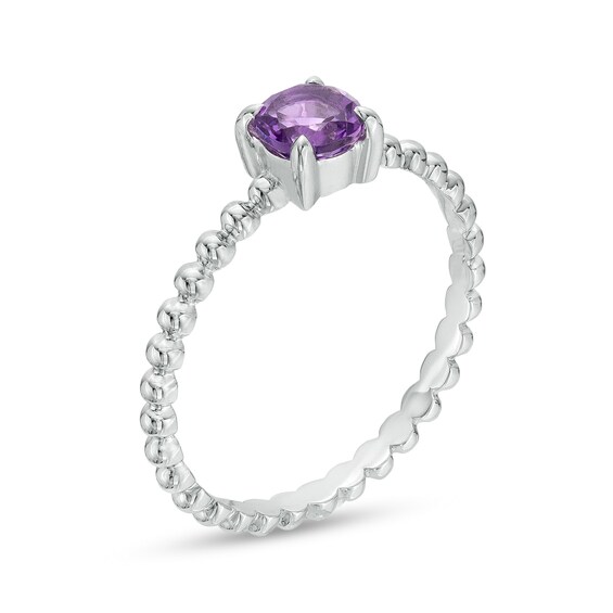 5.0mm Amethyst Beaded Comfort-Fit Stackable Ring in 10K White Gold - Size 7