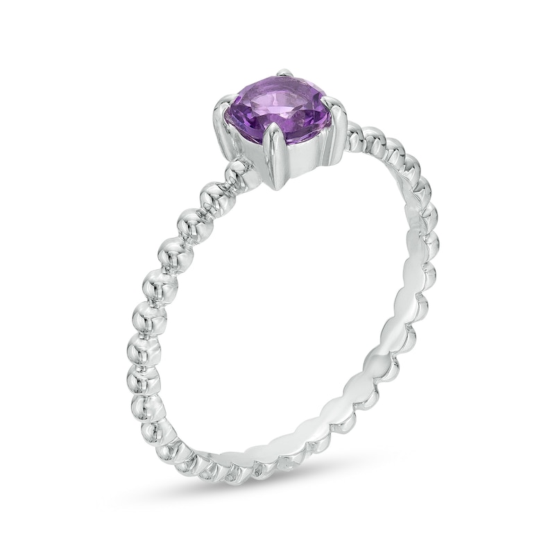 Main Image 3 of 5.0mm Amethyst Beaded Comfort-Fit Stackable Ring in 10K White Gold - Size 7