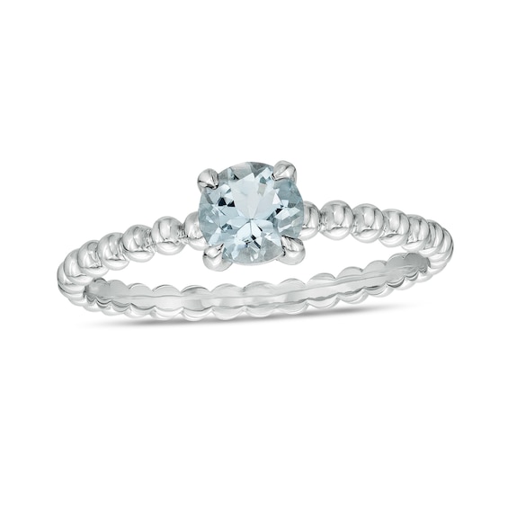5.0mm Aquamarine Beaded Comfort-Fit Stackable Ring in 10K White Gold - Size 7