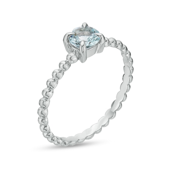 5.0mm Aquamarine Beaded Comfort-Fit Stackable Ring in 10K White Gold - Size 7
