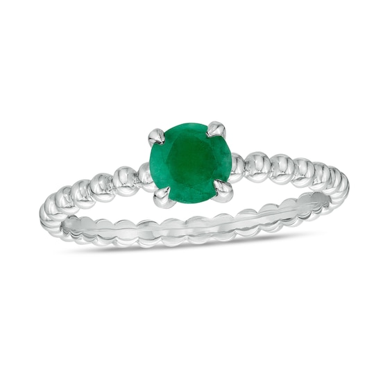5.0mm Emerald Beaded Comfort-Fit Stackable Ring in 10K White Gold - Size 7