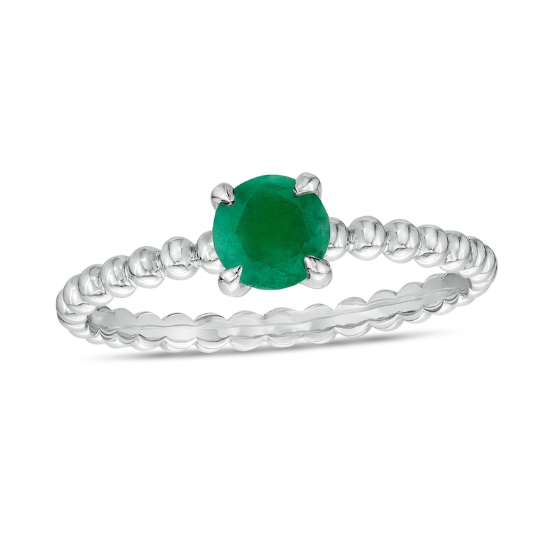 Main Image 1 of 5.0mm Emerald Beaded Comfort-Fit Stackable Ring in 10K White Gold - Size 7