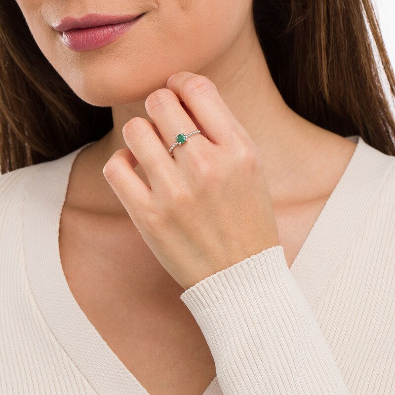 Main Image 2 of 5.0mm Emerald Beaded Comfort-Fit Stackable Ring in 10K White Gold - Size 7
