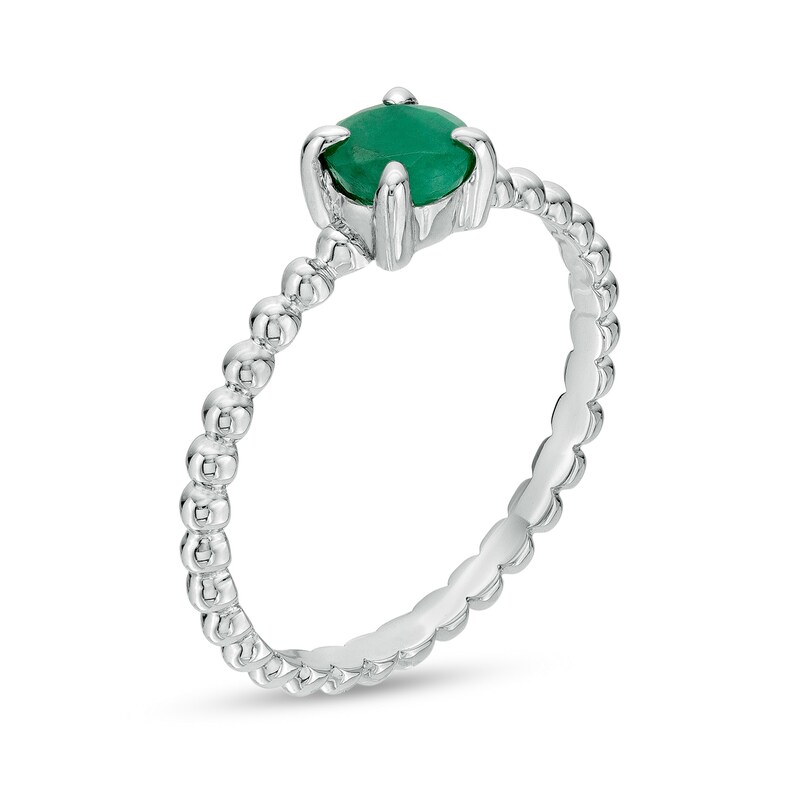 Main Image 3 of 5.0mm Emerald Beaded Comfort-Fit Stackable Ring in 10K White Gold - Size 7
