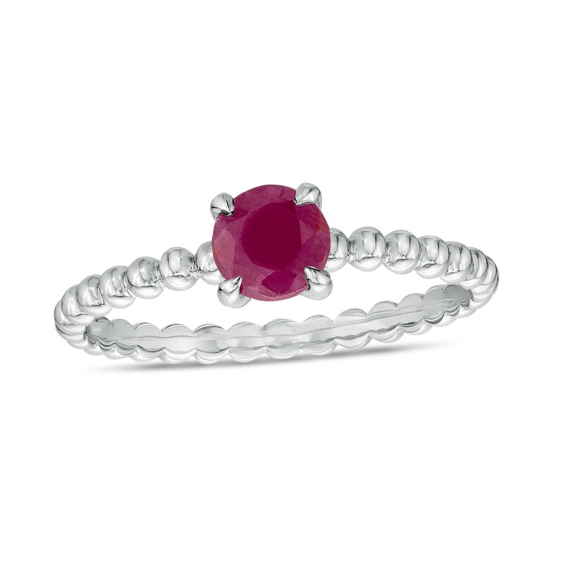 Main Image 1 of 5.0mm Ruby Beaded Comfort-Fit Stackable Ring in 10K White Gold - Size 7