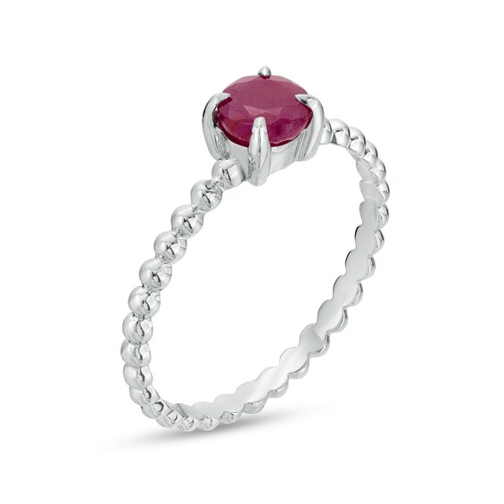 5.0mm Ruby Beaded Comfort-Fit Stackable Ring in 10K White Gold - Size 7
