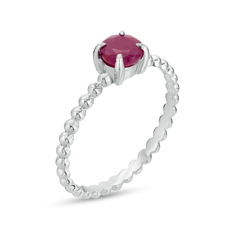 Main Image 3 of 5.0mm Ruby Beaded Comfort-Fit Stackable Ring in 10K White Gold - Size 7