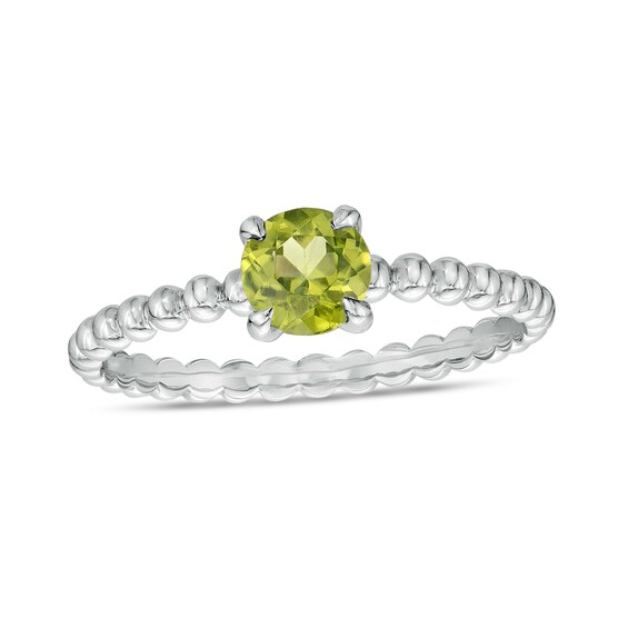 5.0mm Peridot Beaded Comfort-Fit Stackable Ring in 10K White Gold - Size 7