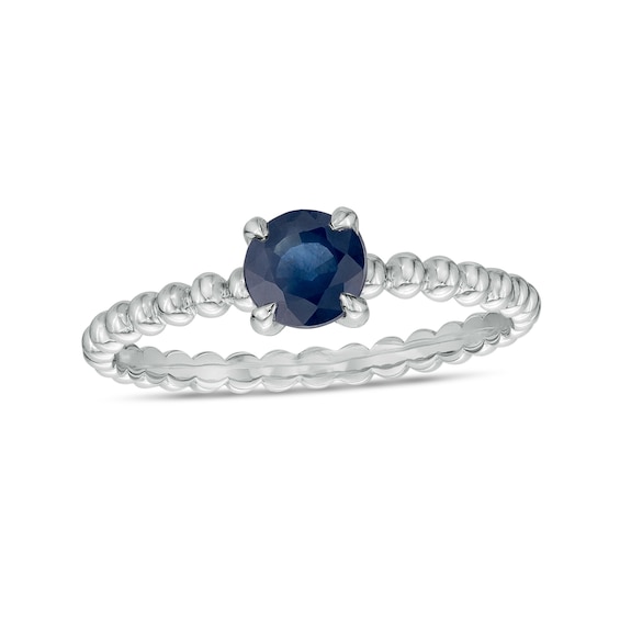 5.0mm Blue Sapphire Beaded Comfort-Fit Stackable Ring in 10K White Gold - Size 7