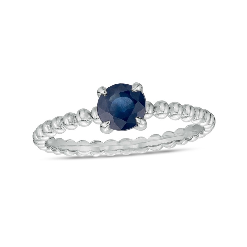 Main Image 1 of 5.0mm Blue Sapphire Beaded Comfort-Fit Stackable Ring in 10K White Gold - Size 7