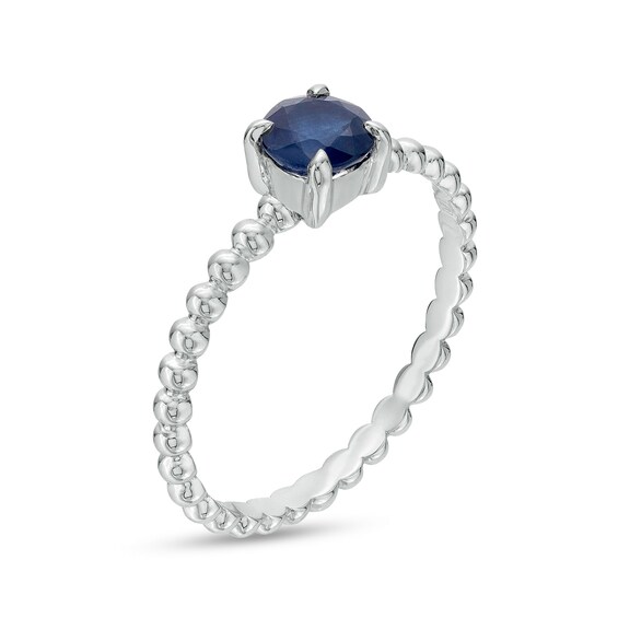 5.0mm Blue Sapphire Beaded Comfort-Fit Stackable Ring in 10K White Gold - Size 7