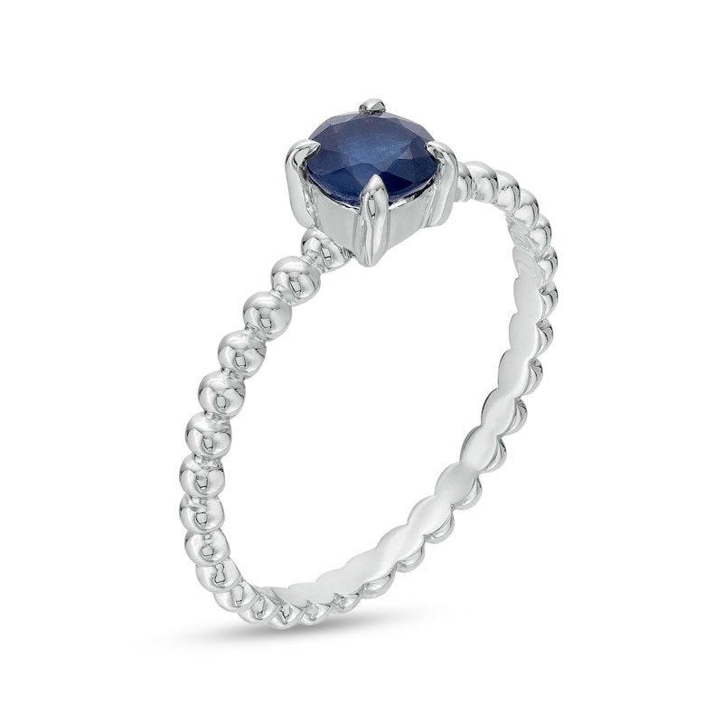 Main Image 3 of 5.0mm Blue Sapphire Beaded Comfort-Fit Stackable Ring in 10K White Gold - Size 7