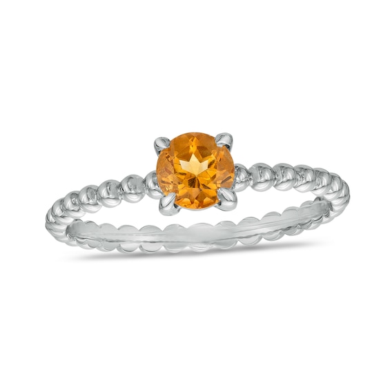 5.0mm Citrine Beaded Comfort-Fit Stackable Ring in 10K White Gold - Size 7