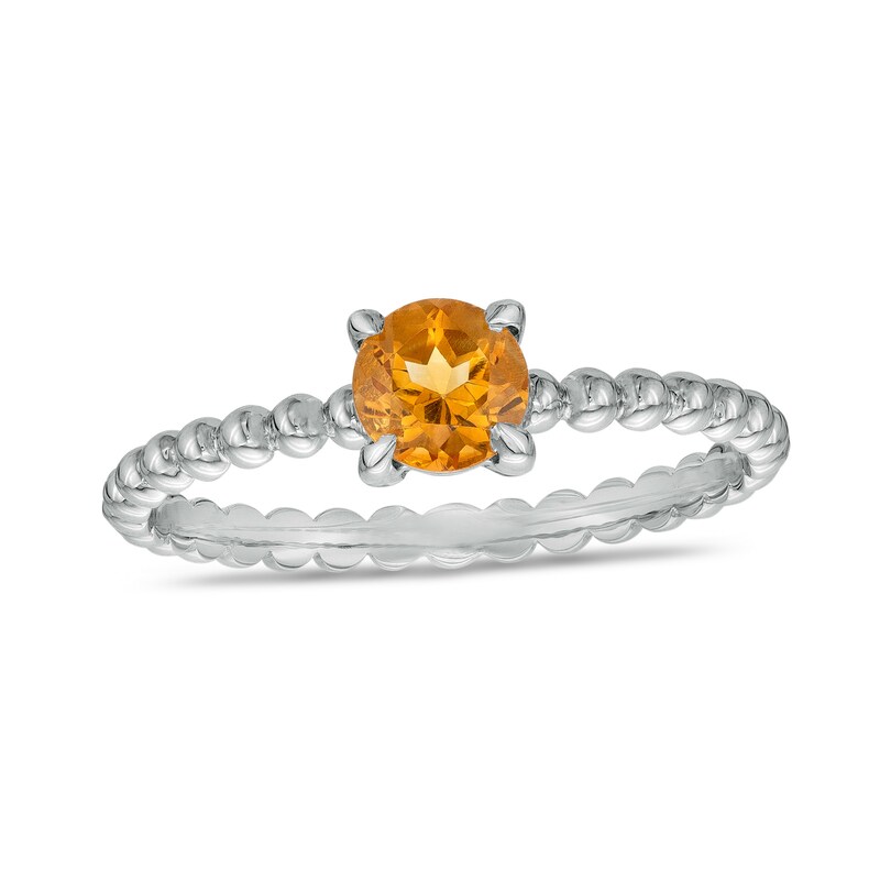Main Image 1 of 5.0mm Citrine Beaded Comfort-Fit Stackable Ring in 10K White Gold - Size 7