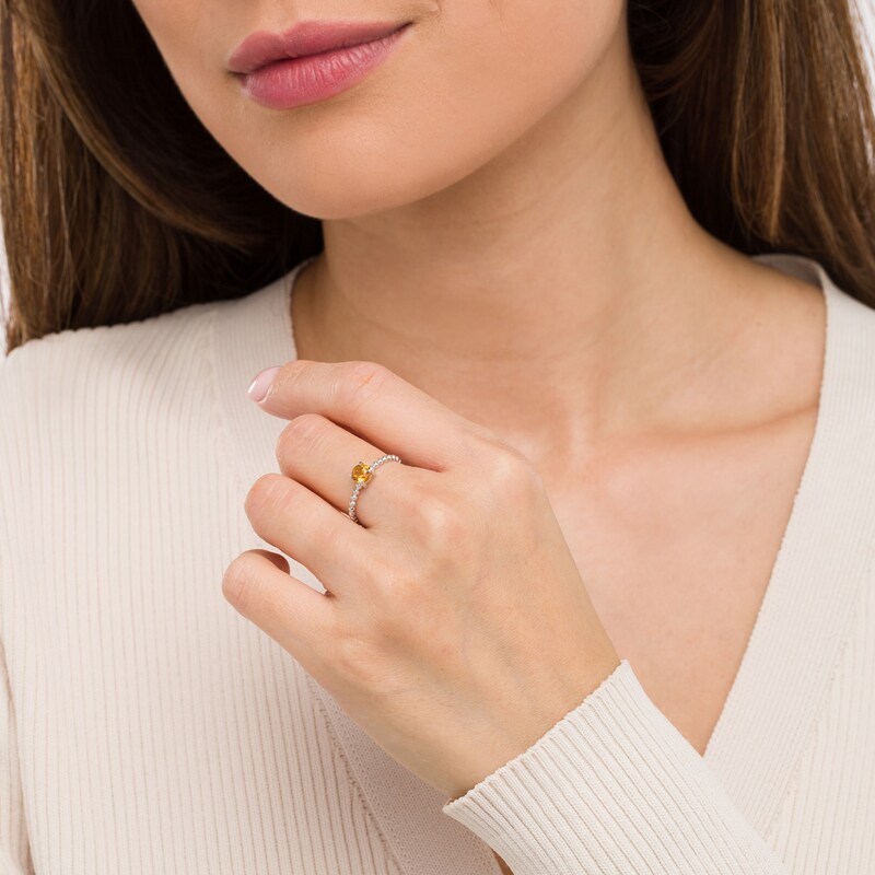 Main Image 2 of 5.0mm Citrine Beaded Comfort-Fit Stackable Ring in 10K White Gold - Size 7