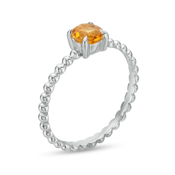 5.0mm Citrine Beaded Comfort-Fit Stackable Ring in 10K White Gold - Size 7