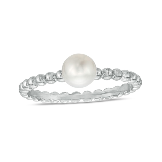 5.5-6.0mm Freshwater Cultured Pearl Beaded Comfort-Fit Stackable Ring in 10K White Gold-Size 7