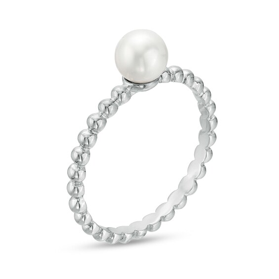 5.5-6.0mm Freshwater Cultured Pearl Beaded Comfort-Fit Stackable Ring in 10K White Gold-Size 7