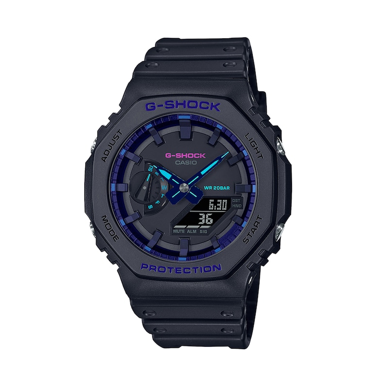 Main Image 1 of Men's Casio G-Shock Classic Virtual Blue Series Black Resin Strap Watch with Black Dial (Model: GA2100VB-1A)