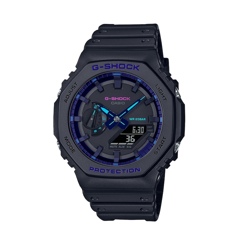 Men's Casio G-Shock Classic Virtual Blue Series Black Resin Strap Watch with Black Dial (Model: GA2100VB-1A)