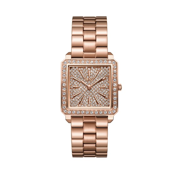 Ladies' JBW Cristal Square 1/8 CT. T.w. Diamond and Crystal Accent 18K Rose GP Watch and Bangle Set (Model: J6387-SetB)