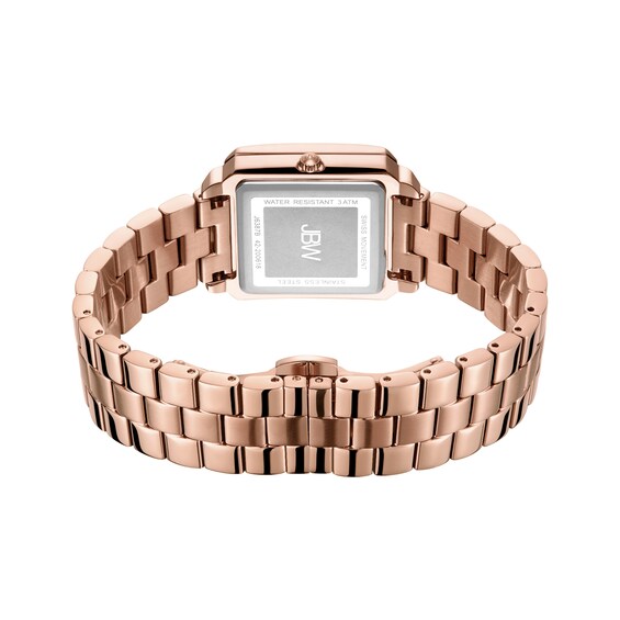 Ladies' JBW Cristal Square 1/8 CT. T.w. Diamond and Crystal Accent 18K Rose GP Watch and Bangle Set (Model: J6387-SetB)