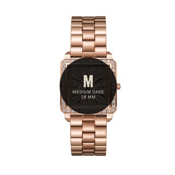 Ladies' JBW Cristal Square 1/8 CT. T.w. Diamond and Crystal Accent 18K Rose GP Watch and Bangle Set (Model: J6387-SetB)