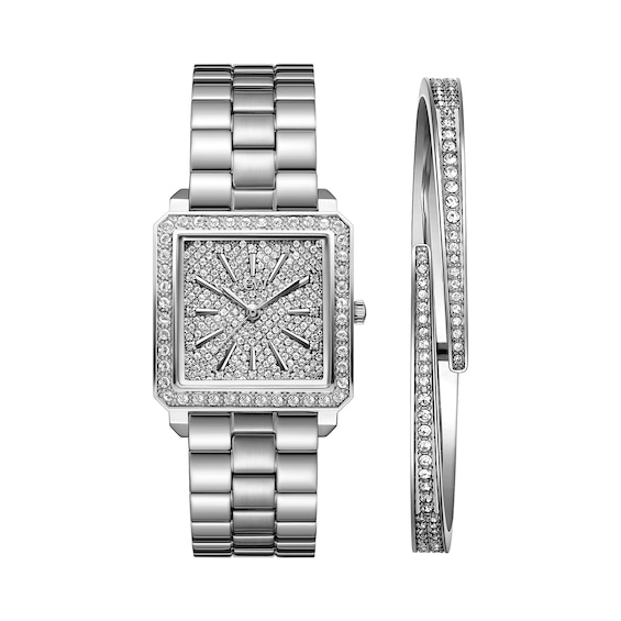 Ladies' JBW Cristal Square 1/8 CT. T.w. Diamond and Crystal Accent Watch and Bangle Set (Model: J6387-SetC)