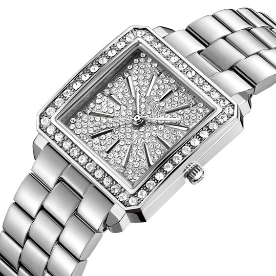 Ladies' JBW Cristal Square 1/8 CT. T.w. Diamond and Crystal Accent Watch and Bangle Set (Model: J6387-SetC)