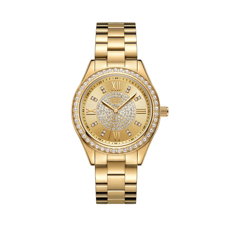 Main Image 1 of Ladies' JBW Mondrian 1/6 CT. T.W. Diamond and Crystal Accent 18K Gold Plate Watch with Gold-Tone Dial (Model: J6388A)