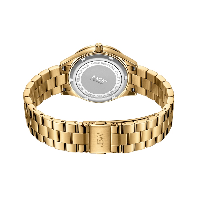 Ladies' JBW Mondrian 1/6 CT. T.W. Diamond and Crystal Accent 18K Gold Plate Watch with Gold-Tone Dial (Model: J6388A)