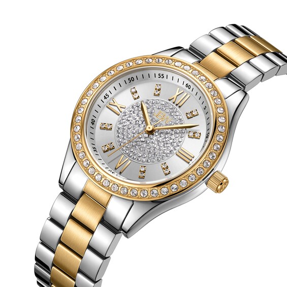 Ladies' JBW Mondrian 1/6 CT. T.w. Diamond and Crystal Accent Two-Tone Watch with Silver-Tone Dial (Model: J6388C)