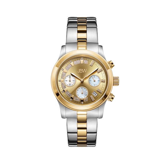 Ladies' JBW Alessandra Diamond and Crystal Accent Two-Tone Chronograph Watch with Gold-Tone Dial (Model: Jb-6217-C)