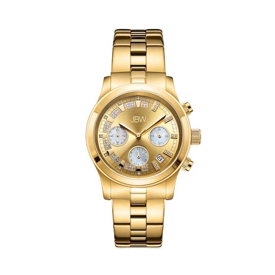 Ladies' JBW Alessandra Diamond and Crystal 18K Gold Plate Chronograph Watch with Gold-Tone Dial (Model: Jb-6217-E)