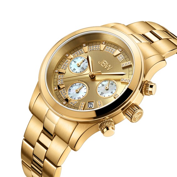 Ladies' JBW Alessandra Diamond and Crystal 18K Gold Plate Chronograph Watch with Gold-Tone Dial (Model: Jb-6217-E)