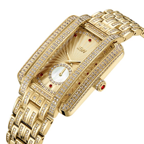 Ladies' Limited Edition JBW Mink PS Diamond and Ruby Accent 18K Gold Plate Watch with Rectangular Dial (Model: Ps505A)
