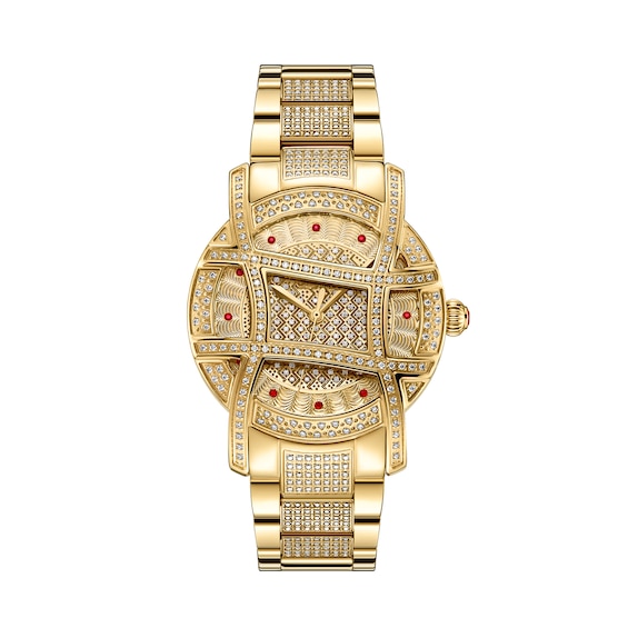 Ladies' Limited Edition JBW Olympia PS Diamond and Ruby Accent 18K Gold Plate Watch with Gold-Tone Dial (Model: Ps510A)