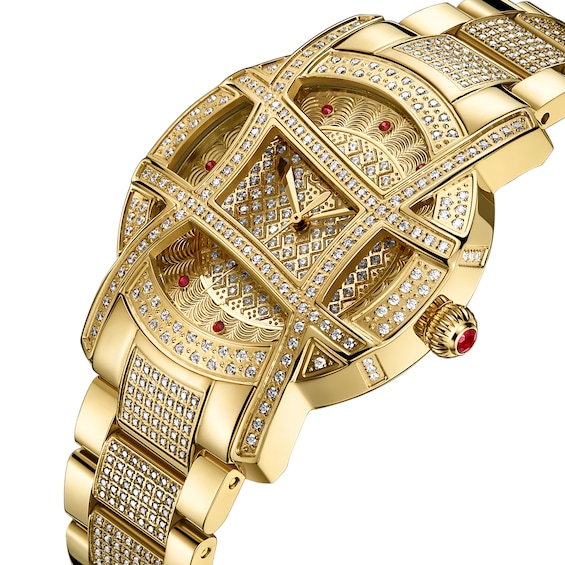 Ladies' Limited Edition JBW Olympia PS Diamond and Ruby Accent 18K Gold Plate Watch with Gold-Tone Dial (Model: Ps510A)