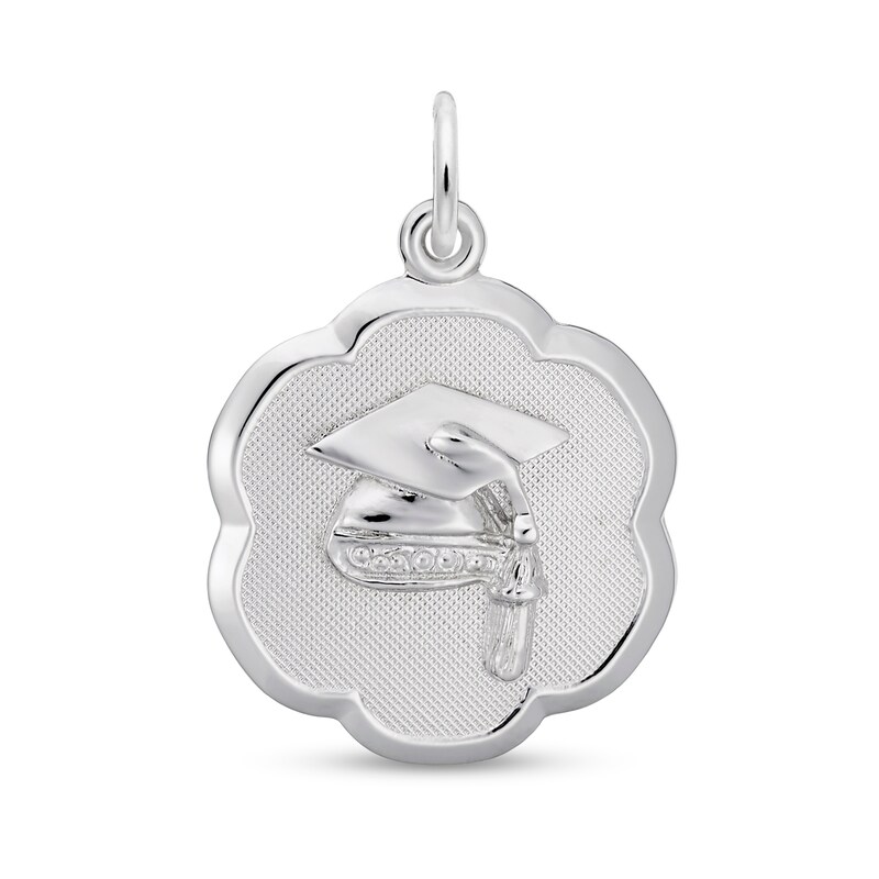 Main Image 1 of Rembrandt Charms® Scallop Frame Graduate Cap Disc in Sterling Silver