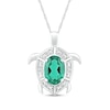 Thumbnail Image 1 of Oval Lab-Created Emerald and Diamond Accent Beaded Shell Pattern Sea Turtle Pendant in Sterling Silver