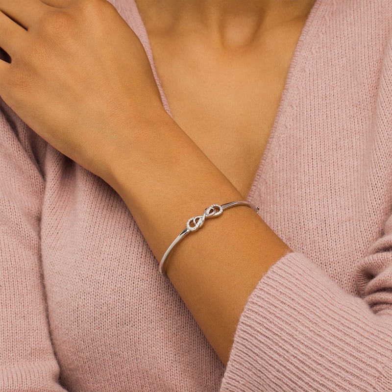 Main Image 2 of 1/5 CT. T.W. Diamond Double Infinity Loop Bangle in Sterling Silver